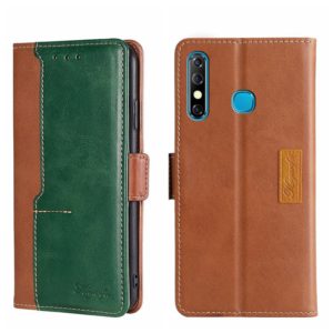 For Infinix Hot 8/Hot 8 Lite/Tecno Camon 12 Contrast Color Side Buckle Leather Phone Case(Light Brown + Green) (OEM)