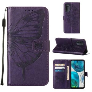 For Motorola Moto G52 Embossed Butterfly Leather Phone Case(Dark Purple) (OEM)