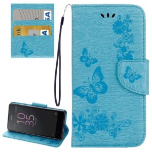 For Sony Xperia E5 Butterflies Embossing Horizontal Flip Leather Case with Holder & Card Slots & Wallet & Lanyard(Blue) (OEM)