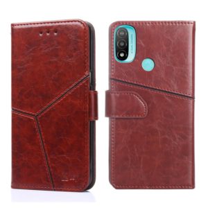 For Motorola Moto E20 Geometric Stitching Horizontal Flip Leather Phone Case(Dark Brown) (OEM)