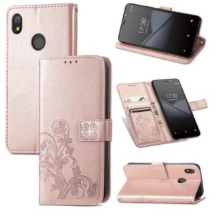 For Tecno Pop 3 Four-leaf Clasp Embossed Buckle Mobile Phone Protection Leather Case with Lanyard & Card Slot & Wallet & Bracket Function(Rose Gold) (OEM)