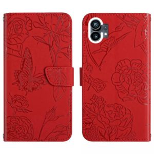 For Nothing Phone 1 HT03 Skin Feel Butterfly Embossed Flip Leather Phone Case(Red) (OEM)