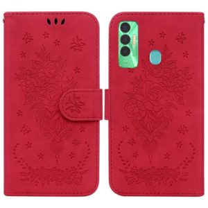 For Tecno Spark 7P Butterfly Rose Embossed Leather Phone Case(Red) (OEM)