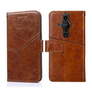 For Sony Xperia Pro-I Geometric Stitching Horizontal Flip Leather Phone Case(Light Brown) (OEM)