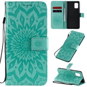 For Samsung Galaxy A71 5G Embossed Sunflower Pattern Horizontal Flip PU Leather Case with Holder & Card Slots & Wallet & Lanyard(Green) (OEM)