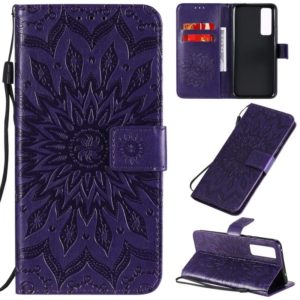 For Huawei Nova 7 5G Embossed Sunflower Pattern Horizontal Flip PU Leather Case with Holder & Card Slots & Wallet & Lanyard(Purple) (OEM)