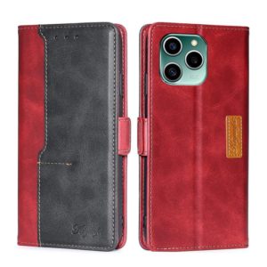 For Honor 60 SE Contrast Color Side Buckle Leather Phone Case(Red + Black) (OEM)