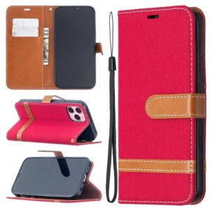 For iPhone 12 / 12 Pro Color Matching Denim Texture Horizontal Flip Leather Case with Holder & Card Slots & Wallet & Lanyard(Red) (OEM)