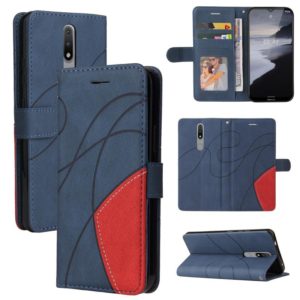 For Nokia 2.4 Dual-color Splicing Horizontal Flip PU Leather Case with Holder & Card Slots & Wallet(Blue) (OEM)