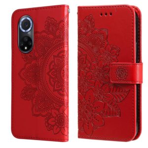 For Huawei nova 9 / Honor 50 7-petal Flowers Embossed Flip Leather Phone Case with Holder & Card Slots(Red) (OEM)