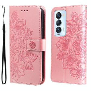 For Tecno Camon 18 Premier 7-petal Flowers Embossed Flip Leather Phone Case(Rose Gold) (OEM)