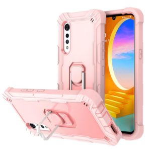 For LG Velvet PC + Rubber 3-layers Shockproof Protective Case with Rotating Holder(Rose Gold) (OEM)
