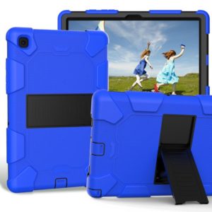 For Samsung Galaxy Tab A7 (2020) T500/T505 Shockproof Two-Color Silicone Protective Case with Holder(Blue + Black) (OEM)