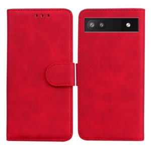 For Google Pixel 6a Skin Feel Pure Color Flip Leather Phone Case(Red) (OEM)