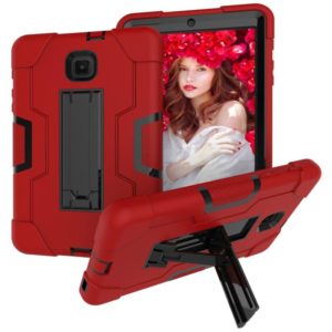 For Galaxy Tab A 8.0 (2018) T387 Contrast Color Silicone + PC Combination Case with Holder(Red + Black) (OEM)