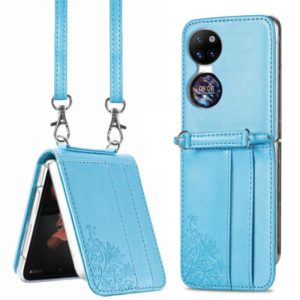 For Huawei P50 Pocket Diagonal Embossed Card Folding Phone Case(Blue) (OEM)