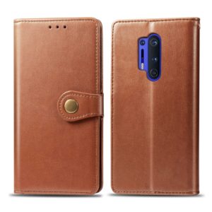 For OnePlus 8 Pro Retro Solid Color Leather Buckle Phone Case with Lanyard & Photo Frame & Card Slot & Wallet & Stand Function(Brown) (OEM)