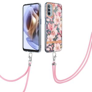 For Motorola Moto G31/G41 Flowers Series TPU Phone Case with Lanyard(Pink Gardenia) (OEM)