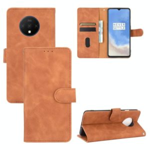 For OnePlus 7T Solid Color Skin Feel Magnetic Buckle Horizontal Flip Calf Texture PU Leather Case with Holder & Card Slots & Wallet(Brown) (OEM)