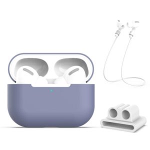 For AirPods Pro 3 in 1 Silicone Earphone Protective Case + Earphones Buckle + Anti-lost Rope Set(Grey) (OEM)