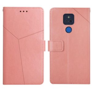 For Motorola Moto G Play 2021 Y Stitching Horizontal Flip Leather Phone Case with Holder & Card Slots & Wallet & Photo Frame(Rose Gold) (OEM)