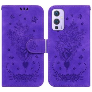 For OnePlus 9 US & EU Version Butterfly Rose Embossed Leather Phone Case(Purple) (OEM)