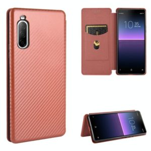 For Sony Xperia 10 II Carbon Fiber Texture Horizontal Flip TPU + PC + PU Leather Case with Card Slot(Brown) (OEM)