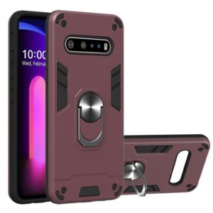 For LG V60 ThinQ 5G 2 in 1 Armour Series PC + TPU Protective Case with Ring Holder(Wine Red) (OEM)