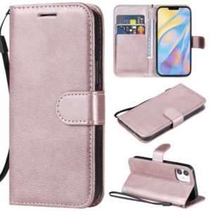 For iPhone 12 mini Solid Color Horizontal Flip Protective Leather Case with Holder & Card Slots & Wallet & Photo Frame & Lanyard(Rose Gold) (OEM)