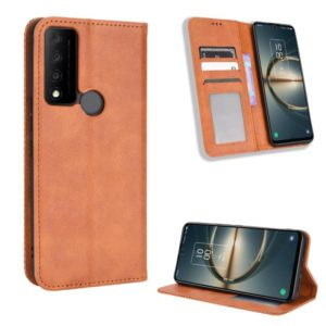 For TCL 30V 5G Magnetic Buckle Retro Texture Leather Phone Case(Brown) (OEM)