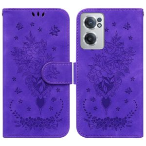 For OnePlus Nord CE 2 5G Butterfly Rose Embossed Leather Phone Case(Purple) (OEM)