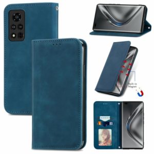 For Honor V40 5G Retro Skin Feel Business Magnetic Horizontal Flip Leather Case with Holder & Card Slots & Wallet & Photo Frame(Blue) (OEM)