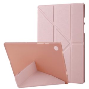 For Samsung Galaxy Tab A8 10.5 2021 Deformation Transparent Acrylic Horizontal Flip PU Leather Tablet Case(Rose Gold) (OEM)