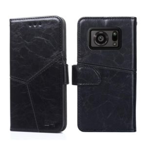 For Sharp Aquos R6 Geometric Stitching Horizontal Flip Leather Phone Case(Black) (OEM)