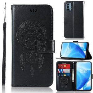 For OnePlus Nord N200 5G Wind Chime Owl Embossing Pattern Horizontal Flip Leather Case with Holder & Card Slots & Wallet(Black) (OEM)