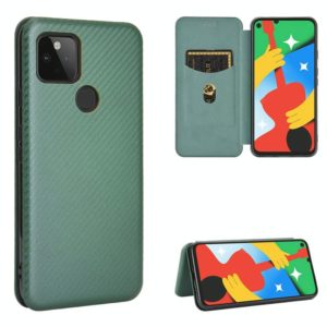 For Google Pixel 4A 5G Carbon Fiber Texture Horizontal Flip TPU + PC + PU Leather Case with Card Slot(Green) (OEM)