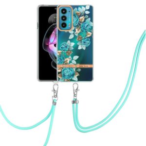 For Motorola Edge 20 Flowers Series TPU Phone Case with Lanyard(Blue Rose) (OEM)