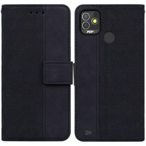 For Tecno Pop 5P Geometric Embossed Leather Phone Case(Black) (OEM)