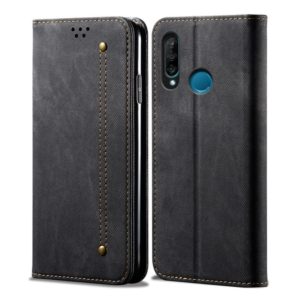 For Huawei P30 Lite Denim Texture Casual Style Horizontal Flip Leather Case with Holder & Card Slots & Wallet(Black) (OEM)