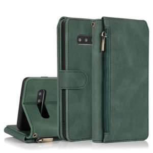 For Samsung Galaxy S10+ Skin-feel Crazy Horse Texture Zipper Wallet Bag Horizontal Flip Leather Case with Holder & Card Slots & Wallet & Lanyard(Dark Green) (OEM)