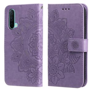 For OnePlus Nord CE 5G 7-petal Flowers Embossing Pattern Horizontal Flip PU Leather Case with Holder & Card Slots & Wallet & Photo Frame(Light Purple) (OEM)