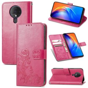 For Tecno Spark 6 Four-leaf Clasp Embossed Buckle Mobile Phone Protection Leather Case with Lanyard & Card Slot & Wallet & Bracket Function(Magenta) (OEM)