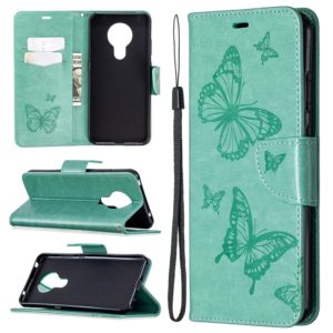 For Nokia 5.3 Two Butterflies Embossing Pattern Horizontal Flip Leather Case with Holder & Card Slot & Wallet & Lanyard(Green) (OEM)