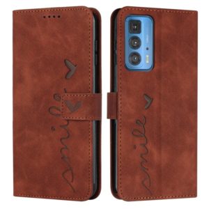 For Motorola Edge 20 Pro Skin Feel Heart Pattern Leather Phone Case(Brown) (OEM)