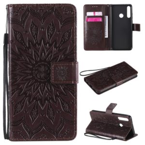 For Huawei Y6p Embossed Sunflower Pattern Horizontal Flip PU Leather Case with Holder & Card Slots & Wallet & Lanyard(Brown) (OEM)