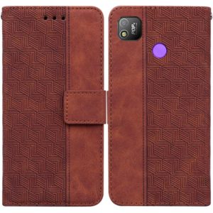 For Tecno Pop 4 Geometric Embossed Leather Phone Case(Brown) (OEM)