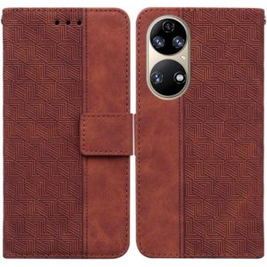 For Huawei P50 Geometric Embossed Leather Phone Case(Brown) (OEM)