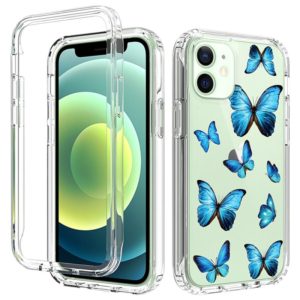 For iPhone 12 mini 2 in 1 High Transparent Painted Shockproof PC + TPU Protective Case (Blue Butterfly) (OEM)