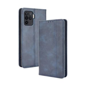 For OPPO A94 4G / F19 Pro 4G / Reno5 F Magnetic Buckle Retro Crazy Horse Texture Horizontal Flip Leather Case with Holder & Card Slots & Photo Frame(Blue) (OEM)