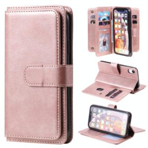 For iPhone XR Multifunctional Magnetic Copper Buckle Horizontal Flip Solid Color Leather Case with 10 Card Slots & Wallet & Holder & Photo Frame(Rose Gold) (OEM)
